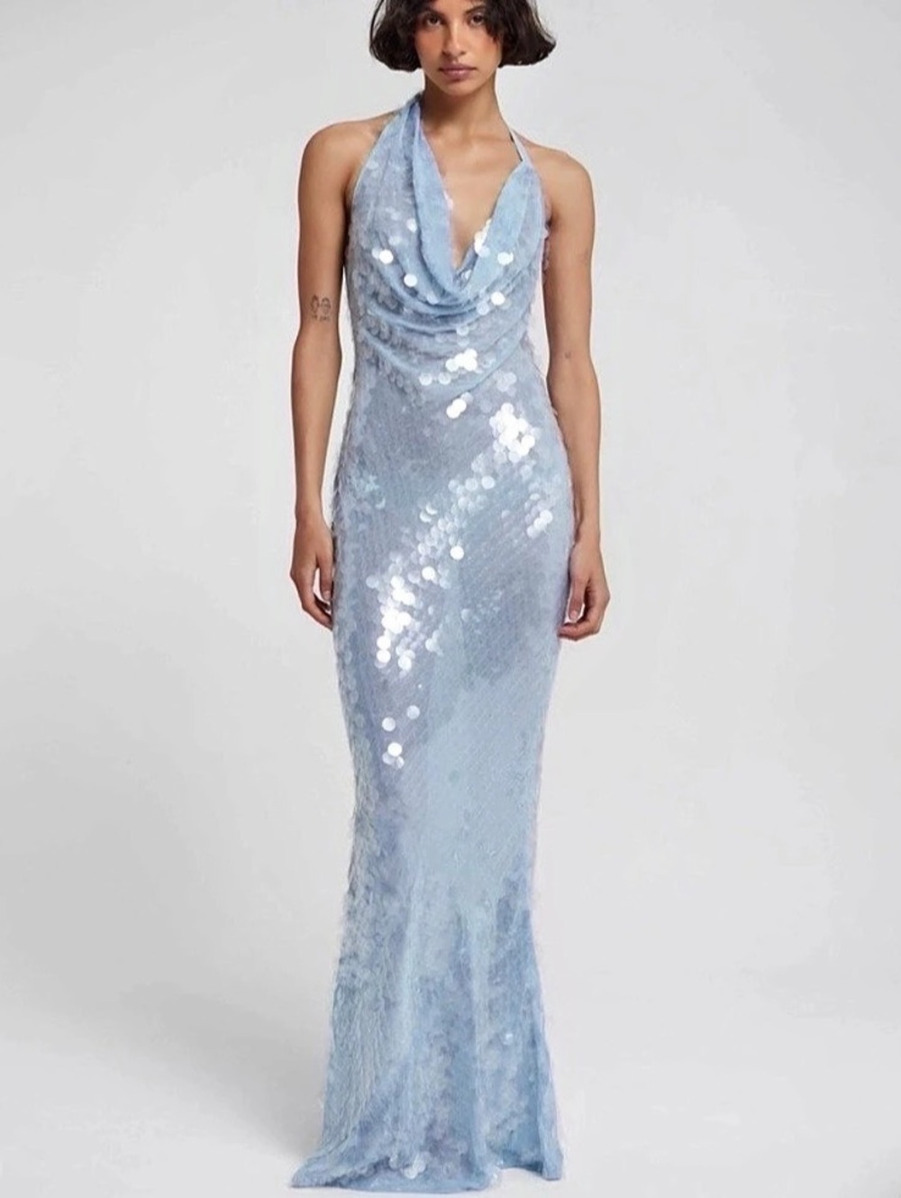 Rat & Boa Anais Dress Sequin Halter Maxi Dress in Blue Size Small NWT